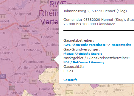 Anzeige der Versorgungsgebietsgrenze